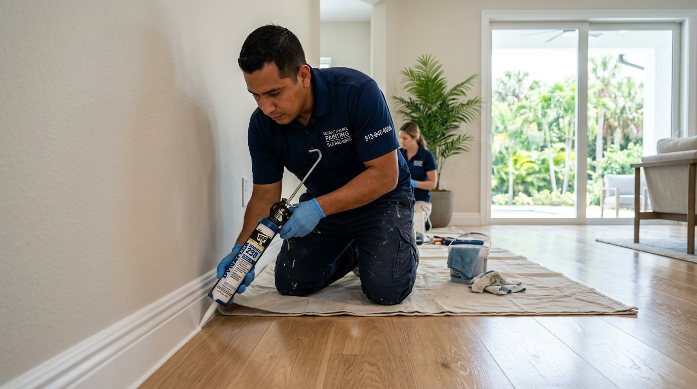 Painter preparing an interior wall