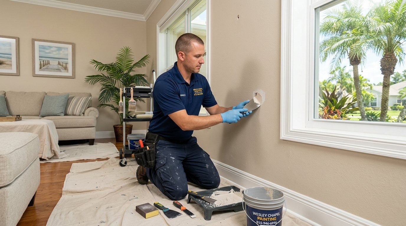 Damaged Walls After Shelf Removal in Wesley Chapel, Florida