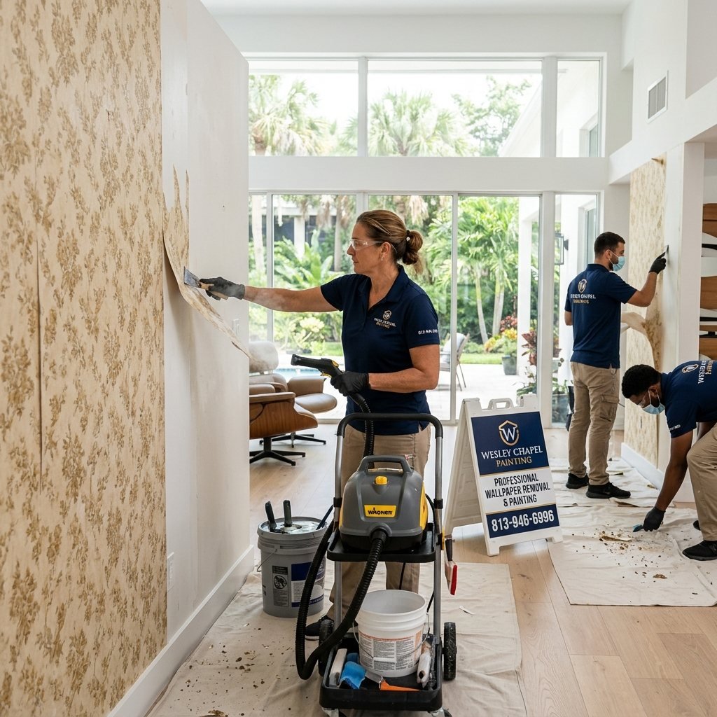 Damaged Paint After Wallpaper Removal in Wesley Chapel, Florida